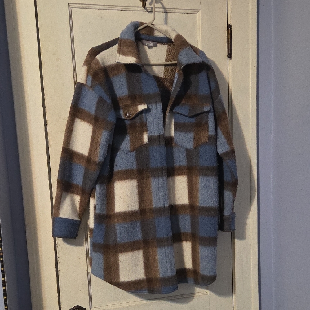 💫Fleece Marled Blue and Brown Plaid Shacket